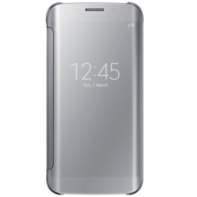 Samsung Galaxy S6 Edge originalus Clear View Cover atverčiamas sidabrinis dėklas / Priedai.lt