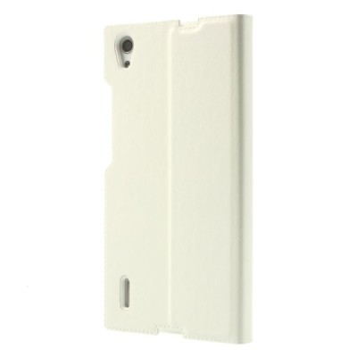 Huawei Ascend P7 baltas odinis atverčiamas „Smart Window“ dėklas su langeliu / Priedai.lt