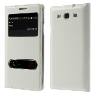 Samsung Galaxy S3 baltas odinis atverčiamas „Smart Window“ dėklas su langeliu / Priedai.lt