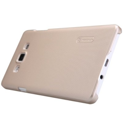 Samsung Galaxy A7 Nillkin Frosted Shield auksinis plastikinis dėklas + apsauginė ekrano plėvelė / Priedai.lt