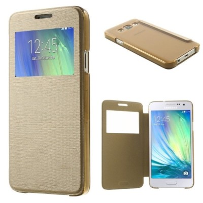 Samsung Galaxy A3 2015 (A300F) view window atverčiamas auksinis dėklas / Priedai.lt