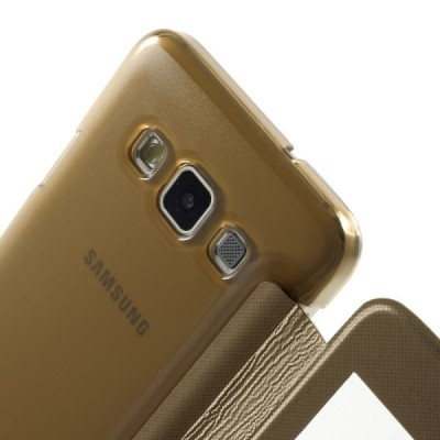 Samsung Galaxy A3 2015 (A300F) view window atverčiamas auksinis dėklas / Priedai.lt