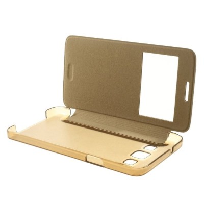 Samsung Galaxy A3 2015 (A300F) view window atverčiamas auksinis dėklas / Priedai.lt