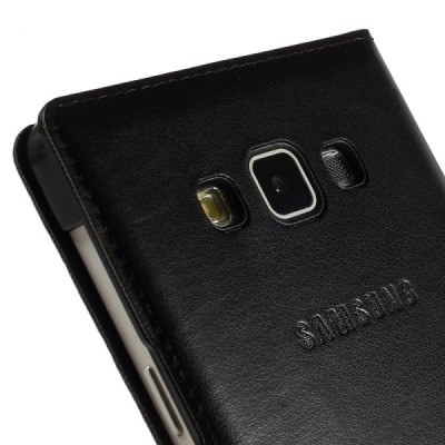 Samsung Galaxy A7 juodas atverčiamas „View Window“ dėklas su langeliu / Priedai.lt