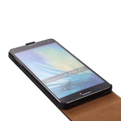 Samsung Galaxy A7 klasikinis vertikaliai atverčiamas juodas odinis dėklas / Priedai.lt