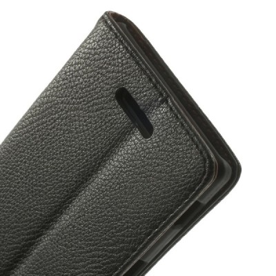 Sony Xperia T3 atverčiamas juodas odinis Litchi dėklas - piniginė / Priedai.lt