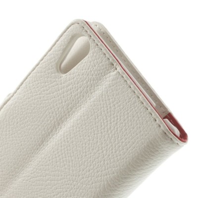 Sony Xperia T3 atverčiamas baltas odinis Litchi dėklas - piniginė / Priedai.lt