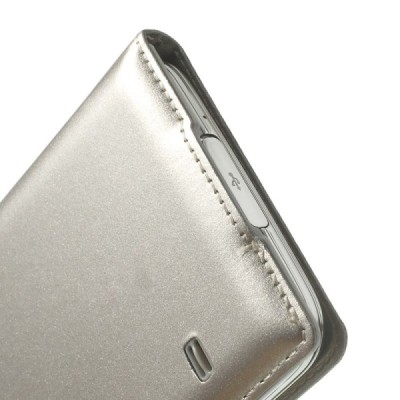 Samsung Galaxy S5 (S5 Neo) sidabrinis odinis atverčiamas „View Window“ dėklas su langeliu / Priedai.lt