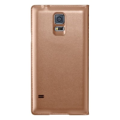 Samsung Galaxy S5 (S5 Neo) bronzinis odinis atverčiamas „View Window“ dėklas su langeliu / Priedai.lt