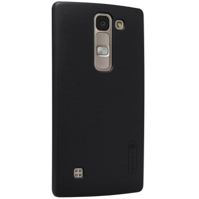 LG Spirit Nillkin Frosted Shield juodas plastikinis dėklas + apsauginė ekrano plėvelė / Priedai.lt