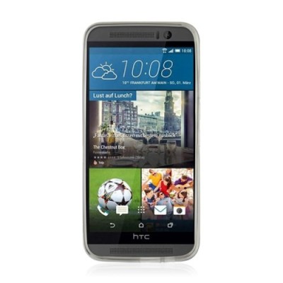 HTC One M9 skaidrus (permatomas) kieto silikono TPU ploniausias pasaulyje pilkas dėklas / Priedai.lt