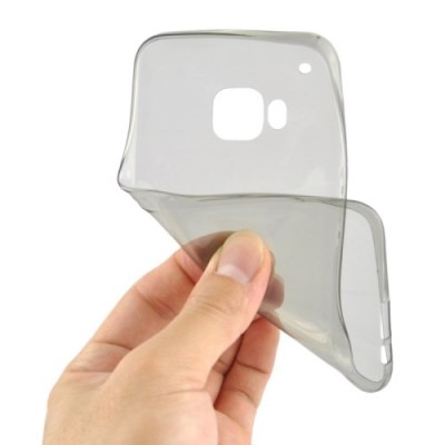 HTC One M9 skaidrus (permatomas) kieto silikono TPU ploniausias pasaulyje pilkas dėklas / Priedai.lt