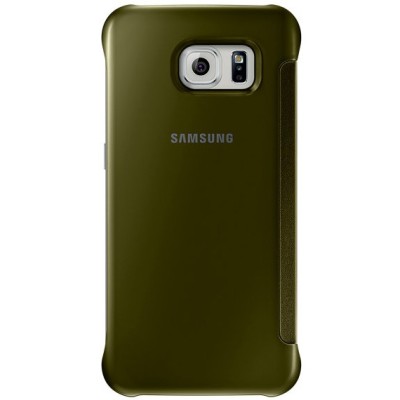 Samsung Galaxy S6 (G920) originalus Clear View Cover atverčiamas auksinis dėklas / Priedai.lt