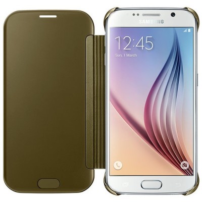 Samsung Galaxy S6 (G920) originalus Clear View Cover atverčiamas auksinis dėklas / Priedai.lt