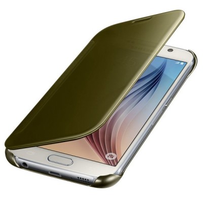 Samsung Galaxy S6 (G920) originalus Clear View Cover atverčiamas auksinis dėklas / Priedai.lt