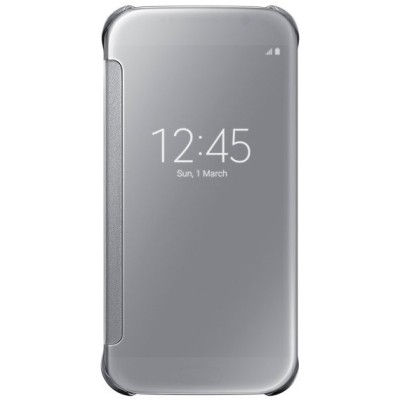 Samsung Galaxy S6 (G920) originalus Clear View Cover atverčiamas sidabrinis dėklas / Priedai.lt