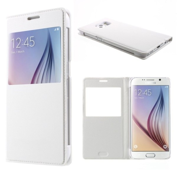 Atverčiamas odinis dėklas su langeliu - baltas (Galaxy S6)