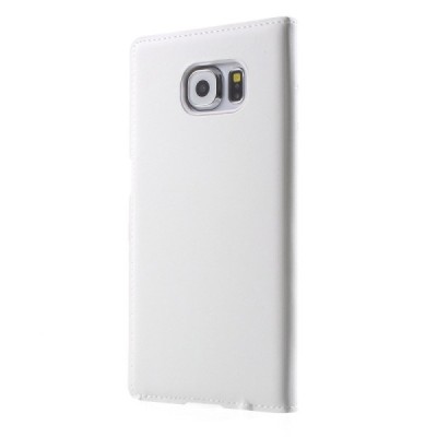 Samsung Galaxy S6 (G920) baltas odinis atverčiamas dėklas su langeliu / Priedai.lt