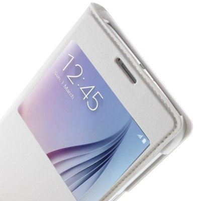 Samsung Galaxy S6 (G920) baltas odinis atverčiamas dėklas su langeliu / Priedai.lt