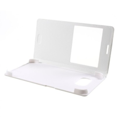 Samsung Galaxy S6 (G920) baltas odinis atverčiamas dėklas su langeliu / Priedai.lt