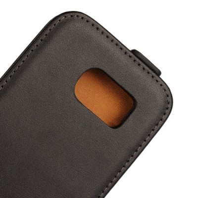 Samsung Galaxy S6 (G920) klasikinis vertikaliai atverčiamas juodas odinis dėklas / Priedai.lt