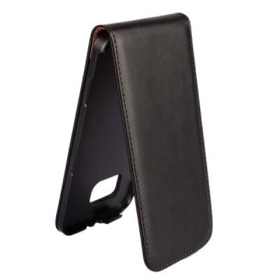 Samsung Galaxy S6 (G920) klasikinis vertikaliai atverčiamas juodas odinis dėklas / Priedai.lt