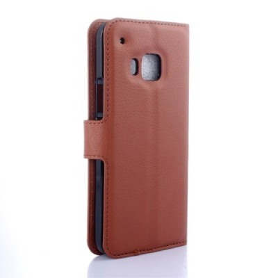 HTC One M9 atverčiamas rudas odinis Litchi dėklas - piniginė / Priedai.lt