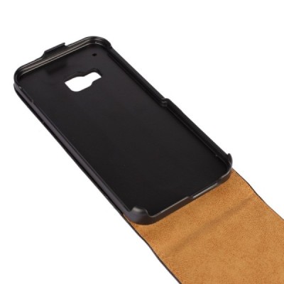 HTC One M9 klasikinis vertikaliai atverčiamas juodas odinis dėklas / Priedai.lt