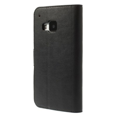 HTC One M9 atverčiamas juodas odinis dėklas - knygutė / Priedai.lt