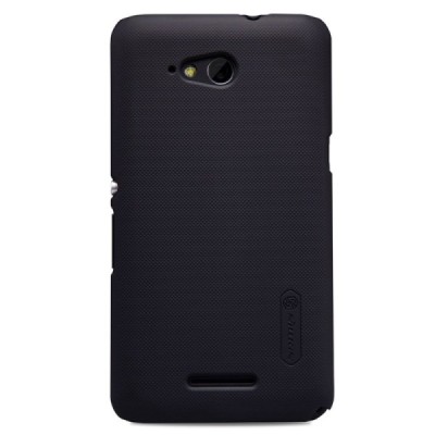 Sony Xperia E4g Nillkin Frosted Shield juodas plastikinis dėklas + apsauginė ekrano plėvelė / Priedai.lt