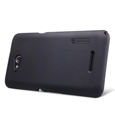 Sony Xperia E4g Nillkin Frosted Shield juodas plastikinis dėklas + apsauginė ekrano plėvelė / Priedai.lt