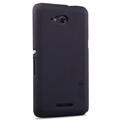 Sony Xperia E4g Nillkin Frosted Shield juodas plastikinis dėklas + apsauginė ekrano plėvelė / Priedai.lt