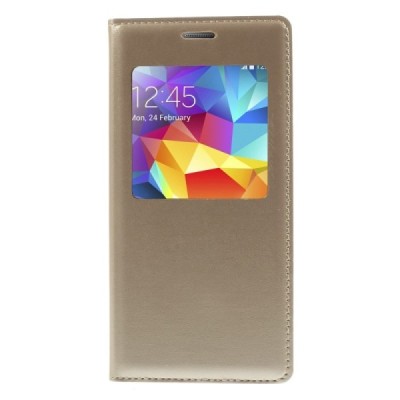 Samsung Galaxy S5 mini (G800) auksinis odinis atverčiamas „Smart Window“ dėklas su langeliu / Priedai.lt