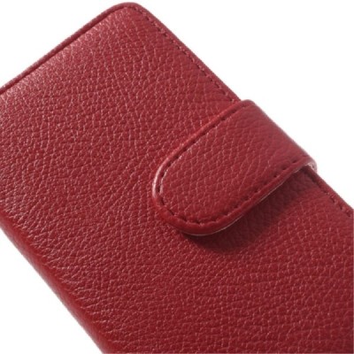 Sony Xperia E1 atverčiamas raudonas odinis Litchi dėklas - piniginė / Priedai.lt