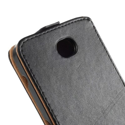 Sony Xperia E4 klasikinis vertikaliai atverčiamas juodas odinis dėklas / Priedai.lt