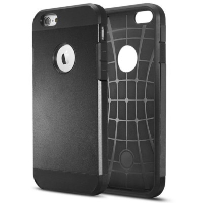 Sustiprintos apsaugos Apple iPhone 6 (6s) juodas kieto silikono (TPU) ir plastiko dėklas / Priedai.lt