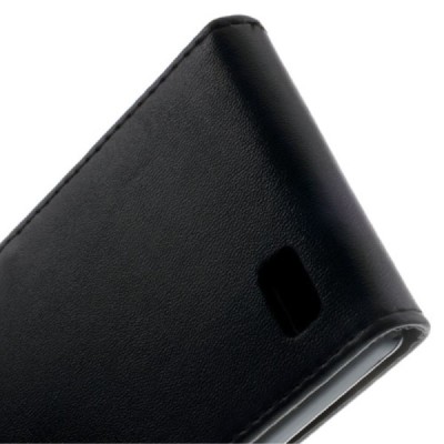 Huawei Honor 3C klasikinis vertikaliai atverčiamas juodas odinis dėklas / Priedai.lt