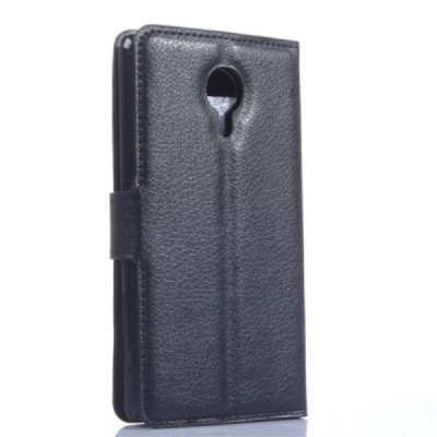 Meizu MX4 atverčiamas juodas odinis Litchi dėklas - piniginė / Priedai.lt