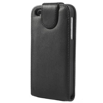 Klasikinis atverčiamas juodas odinis (dibtinės) Apple iPhone SE (5, 5s) dėklas (dėkliukas) / Priedai.lt