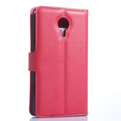 Meizu MX4 atverčiamas raudonas odinis Litchi dėklas - piniginė / Priedai.lt