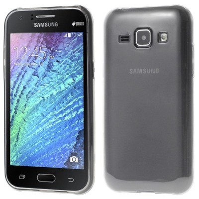 Samsung Galaxy J1 skaidrus (permatomas) kieto silikono TPU ploniausias pasaulyje pilkas dėklas / Priedai.lt