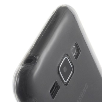 Samsung Galaxy J1 skaidrus (permatomas) kieto silikono TPU ploniausias pasaulyje pilkas dėklas / Priedai.lt
