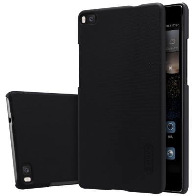 Huawei P8 Nillkin Frosted Shield juodas plastikinis dėklas + apsauginė ekrano plėvelė / Priedai.lt