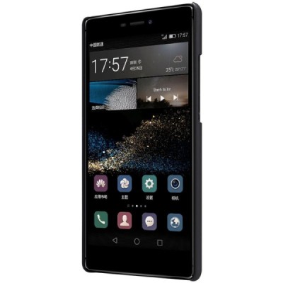 Huawei P8 Nillkin Frosted Shield juodas plastikinis dėklas + apsauginė ekrano plėvelė / Priedai.lt