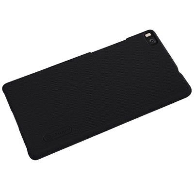 Huawei P8 Nillkin Frosted Shield juodas plastikinis dėklas + apsauginė ekrano plėvelė / Priedai.lt