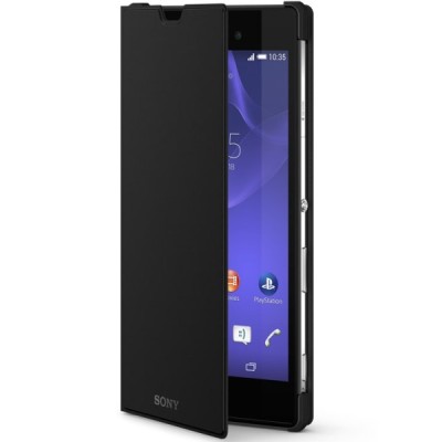 Oficialius Sony Xperia T3 Style Cover Stand juodas atverčiamas dėklas SCR16 / Priedai.lt