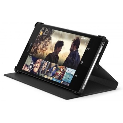 Oficialius Sony Xperia T3 Style Cover Stand juodas atverčiamas dėklas SCR16 / Priedai.lt