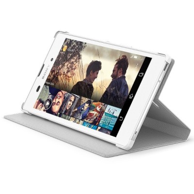 Oficialius Sony Xperia T3 Style Cover Stand baltas atverčiamas dėklas SCR16 / Priedai.lt