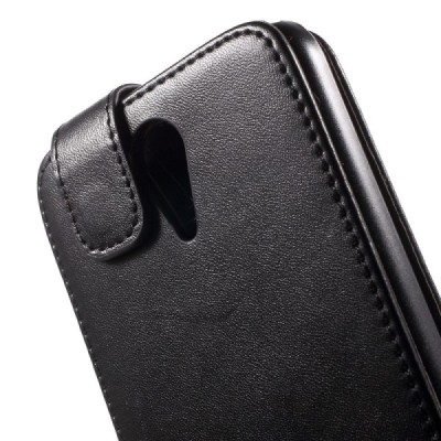 HTC Desire 620 klasikinis vertikaliai atverčiamas juodas odinis dėklas / Priedai.lt
