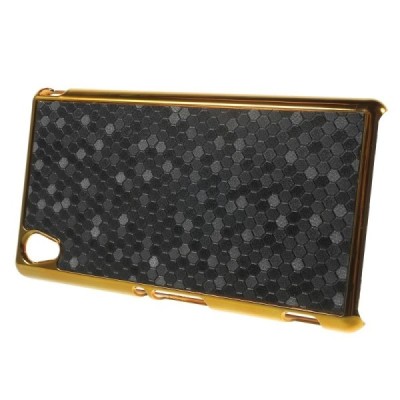 Sony Xperia M4 Aqua elegantiškas korėtas juodas raštuotas dėklas su auksiniais apvadais / Priedai.lt